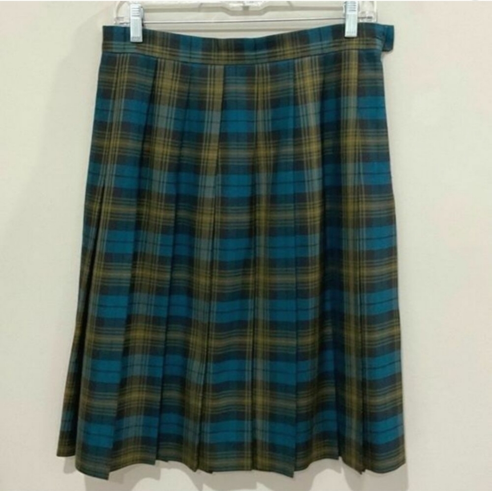 LL Bean Vintage Pleated Skirt Wool Plaid Sz 12 Made in USA Academia Vntg Vtg